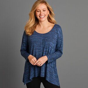 Live and Let Live 2X Blue Embellished Long Sleeve Tunic Top Boho Casual Blouse